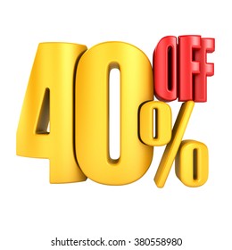 40 percent off in yellow letters 3d render on a white background.