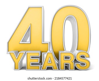 40 Years 3d Isolated On White Background. Celebrating 40th Anniversary. Gold And Silver Metallic Number. 3D Illustration.