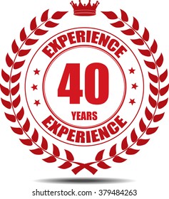 40 Years Experience Label, Sticker Or Icon Isolated On White Background.