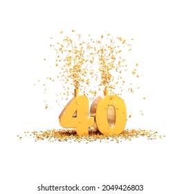 40 years golden 3d word on a white background - 3D rendering