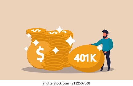 401k Money Account And Gold Egg Ira With Coin. Retiree Increase Profit And Save Budget Loan Illustration Concept. Investment Income And Growth Finance Market. Deposit Dollar Earning Business