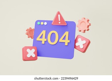 404 error page not found gears floating System maintenance updates concept. Red triangle warning alert web browser, coding program software development, banner website. 3d render illustration