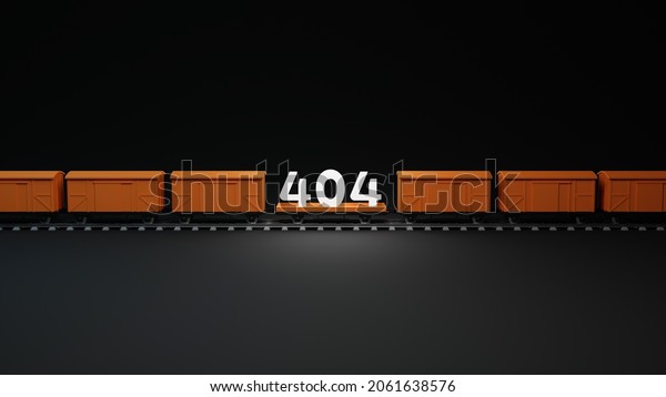 404,\
page not found on orange train cars. 3d\
illustration