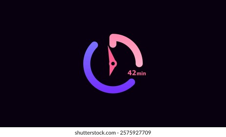 42 minute clock icon timer colorful 4k illustration. Abstract black background 4k illustration.