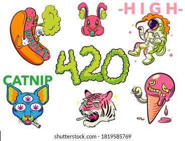 420 (Marihuana) inspirierte illustrierte Designs