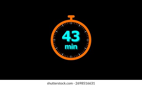 43 min clock illustration timer icon. timer 43 minutes countdown icon. motion graphic Clock 43 minute icon, blue background 4k illustration.