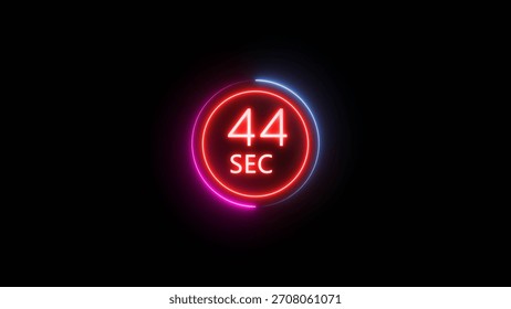 44 Seconds countdown timer illustration. Neon counting number.