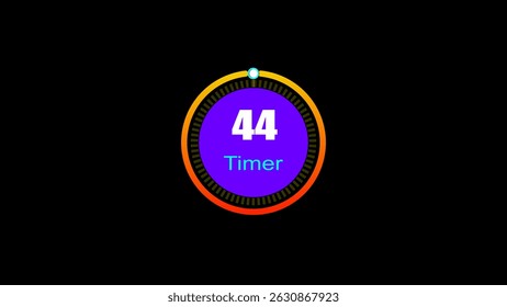 44 seconds digital clock countdown timer illustration. 3d countdown timer illustration, inside a 3d yellow and red circle on black background emergency timer countdown illustration.