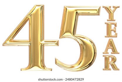 45 Year Gold 3D Render With White Background