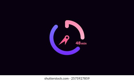 48 minute clock icon timer colorful 4k illustration. Abstract black background 4k illustration.