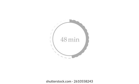 48 minutes, digital countdown timer gray color 4k illustration. White background 4k illustration.