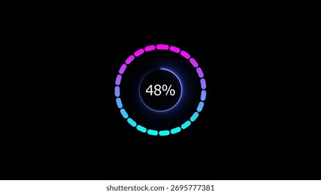 48% neon circle loading bar illustration. a modern red color neon loading illustration. on a black background. and creating a stunning 4k illustration.