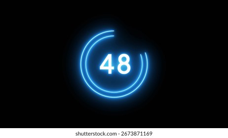 48 second countdown timer illustration. Neon countdown number.