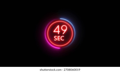49 Seconds countdown timer illustration. Neon counting number.