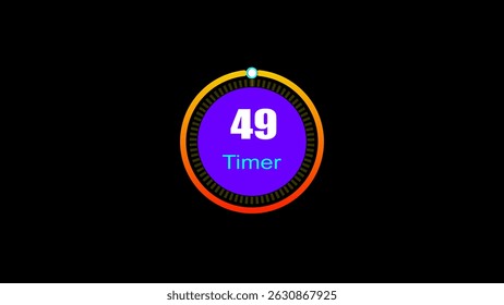 49 seconds digital clock countdown timer illustration. 3d countdown timer illustration, inside a 3d yellow and red circle on black background emergency timer countdown illustration.