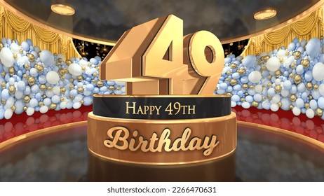 49th Birthday backdrop, poster, flyer 3d render illustration in gold with balloons and fireworks background - Powered by Shutterstock