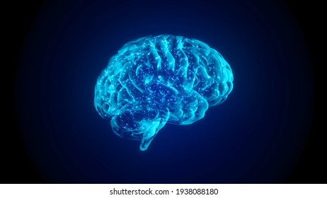 4k 3fps AI Brain Concept. Artificial Intelligence, neuronets. 360 rotating. futuristic hologram of brain on a black background and glowing blue. Digital Brain big Data.
