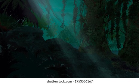 4K illustration of the Jungle in the sunlight.