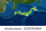 4K Japan Territory Map in Asia, High Resolution Satellite View, Widescreen 4K Resolution