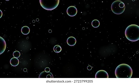 4K Soft Translucent Floating Bubbles on Black Background Cosmetic and Skincare beauty, cosmetics, wellness, spa, minimalist luxury branding, product advertising