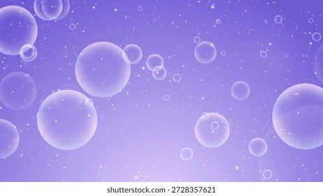 4K Soft Translucent Floating Bubbles on Lilac Purple Cute Girl Background Cosmetic and Skincare beauty, cosmetics, wellness, spa, minimalist luxury branding, product advertising