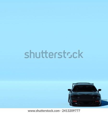 4K Square front view angle a black metalic supercar with Pink pastel color background isolated, JDM japan car or Japanese Domestic Market
