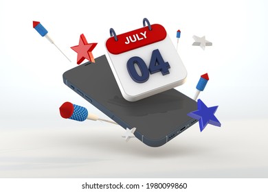4th july calendar independence day with mockup smartphone 3d render digital celebration