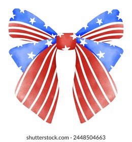 4th of july coquette bow stars and stripes clipart, Red white blue ribbon watercolor illustration, American girly girl decoration. - Powered by Shutterstock