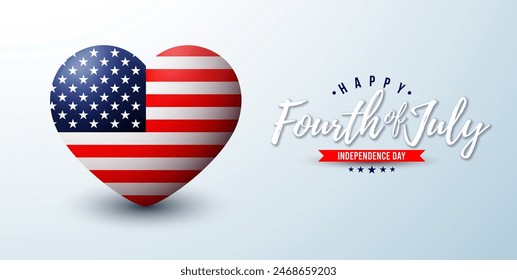 4th of July Independence Day of the USA Illustration with American Flag in Heart. Fourth of July National Celebration Design with Typography Letter on Light Background for Banner, Poster. JPG Version - Powered by Shutterstock