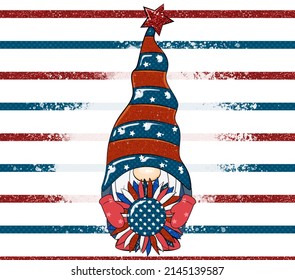 4th Of July Patriotic American Gnome Background. 