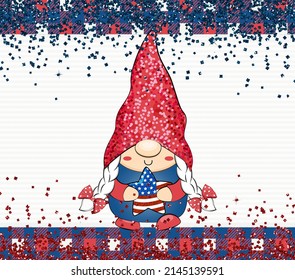 4th Of July Patriotic American Gnome Background. 