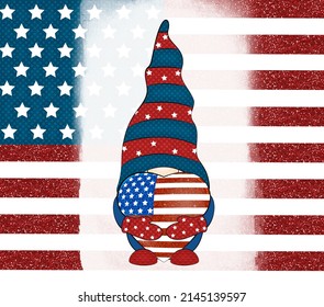 4th Of July Patriotic American Gnome Background. 