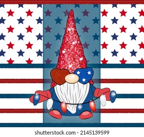 4th Of July Patriotic American Gnome Background. 