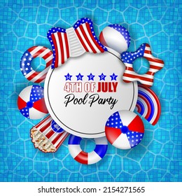 4th of july poster. american independence pool party background with inflatables.