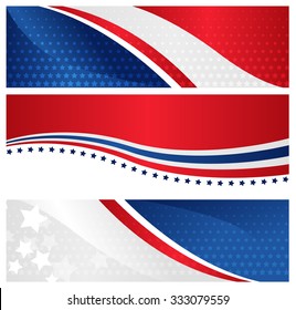 4th of july USA patriotic web header / banner collection on white background