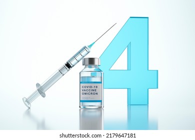 4th Vaccination Concept With Syringe And Bottles Of Vial With The Number 4 - 3D Illustration