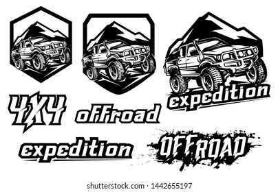 4x4 off road expedition set element for logo mascot with editable text