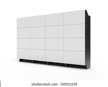 4x4 Projection Cubes Video Wall With White Screen 3D Illustration