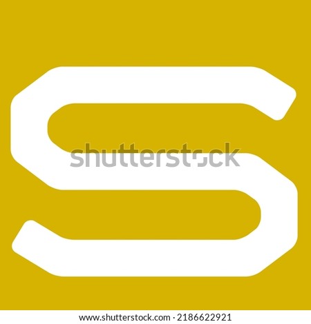 5 August 2022: S script cursive calligraphy typography white text lettering on the yellow background for titles and sayings.