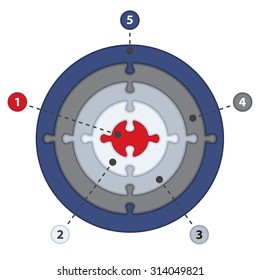 5 Concentric Circles Puzzle - Infographic Presentation Template, On A White Background