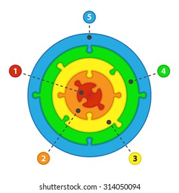 5 Concentric Circles Puzzle - Infographic Presentation Template, On A White Background