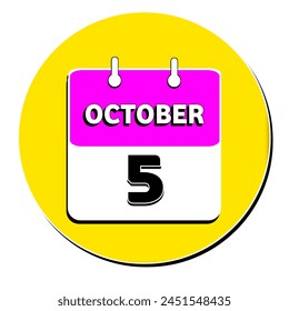 5 October calendar png icon. Pink october date for the days of the month.October 5 Calendar Icon. Calendar Icon with white transparent background. Flat style. Date, day and month. Five date calendar. - Powered by Shutterstock