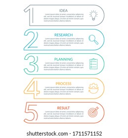 5 Steps Info Graphic With Business Icons And Copy Space. Infographics Template With Outline Numbers. Five Parts Or Options For Menu And  Workflow Layout Design.