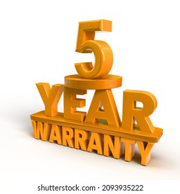 5 Year Warranty, 3d rendering on white background, 3D illustration text for design. 