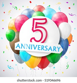 5 Years Anniversary Celebration Background Balloons Stock Illustration ...