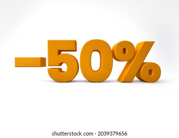 -50% 3d render 50 percent off isolated white background