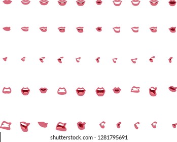 50 Female Mouth Positions With Pink Colored Lips. Mouth Positions To Lip-sync Dialogue / Match Phonemes For Animation And Illustration.