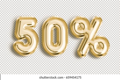 50% off discount promotion sale made of realistic 3d Gold helium balloons with Clipping Path. Illustration of balloon percent discount collection for your unique selling poster, banner, discount, ads. - Powered by Shutterstock