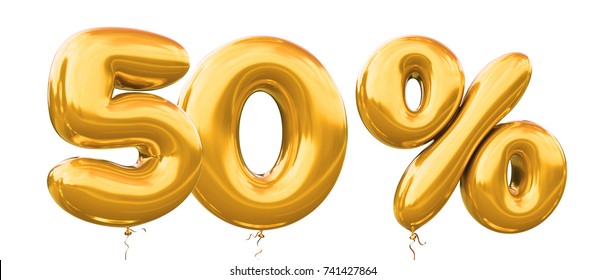 50% off discount promotion sale made of realistic 3d gold helium balloons. Illustration of balloon percent discount collection for your unique selling poster,banner ads ; Christmas, Xmas sale and more - Powered by Shutterstock