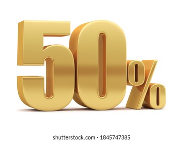 50% off on sale. Gold percent isolated on white background. 3d rendering. Illustration for advertising. - Powered by Shutterstock